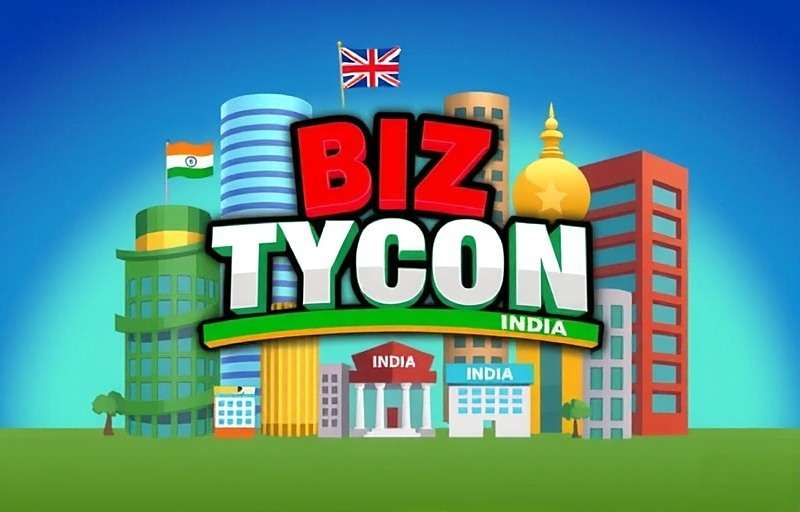 Biz Tycoon India game logo showing Indian business icons and skyline